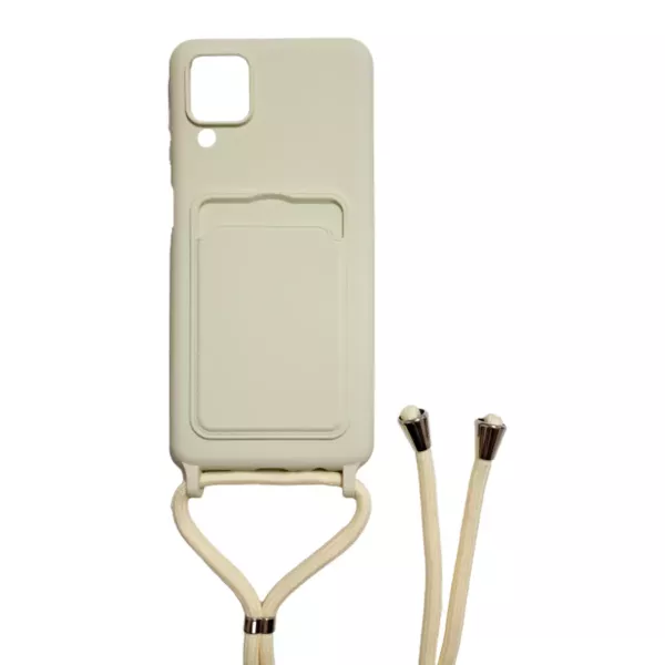 Funda Silicona Con Correa + Tarjetero Samsung M12 Crema