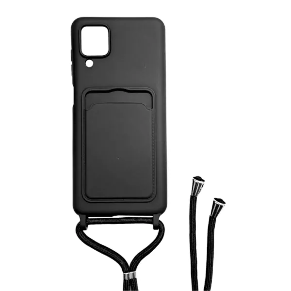 Funda Silicona Con Correa + Tarjetero Samsung M12 Negro