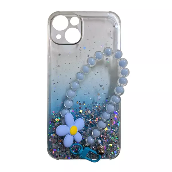 Funda Silicona Glitter Con Correa iPhone 13 Azul